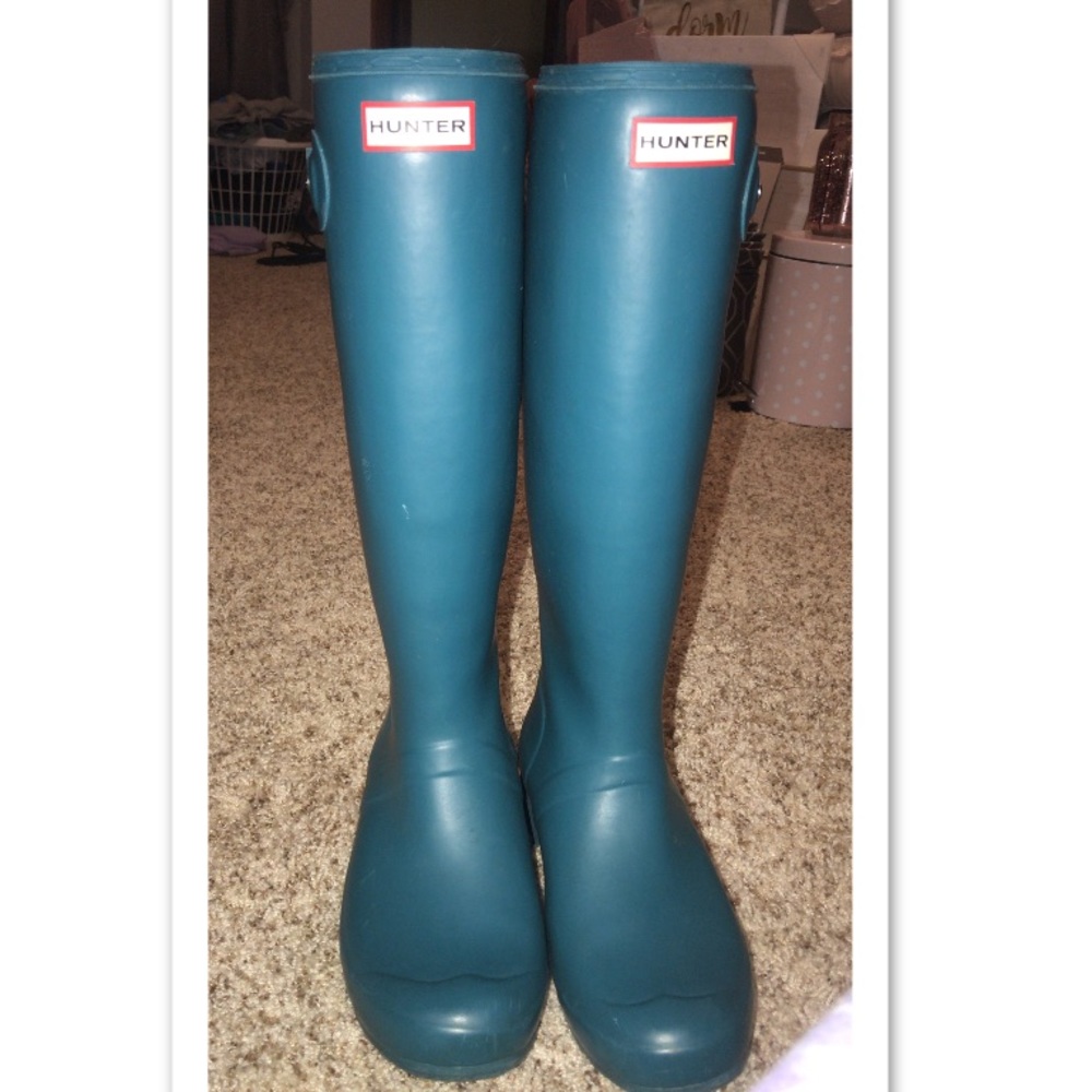 Matte teal hunter boots